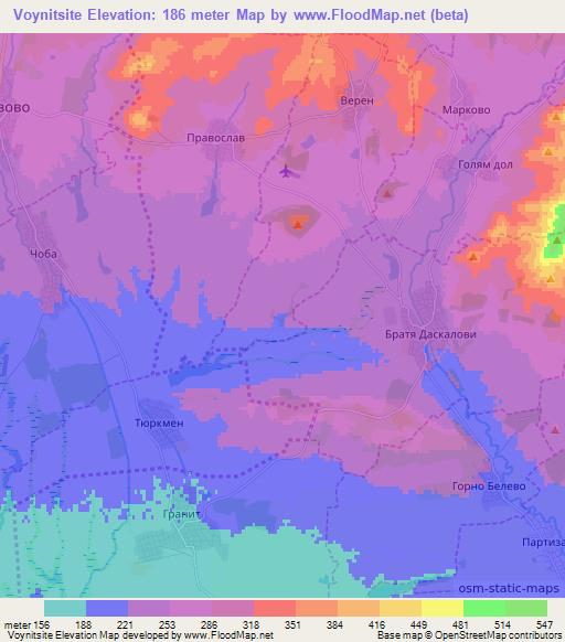 Voynitsite,Bulgaria Elevation Map