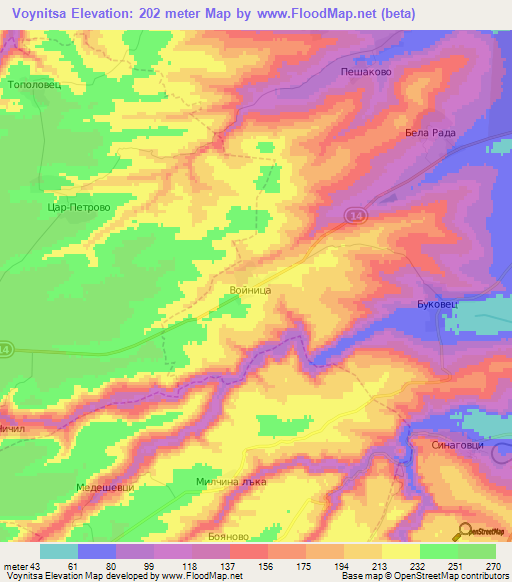 Voynitsa,Bulgaria Elevation Map