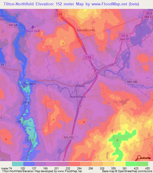 Tilton-Northfield,US Elevation Map