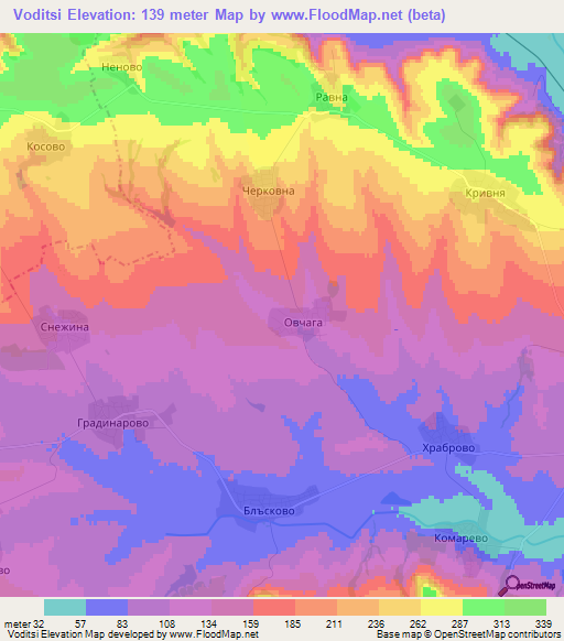 Voditsi,Bulgaria Elevation Map