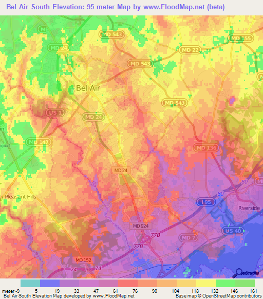 Bel Air South,US Elevation Map