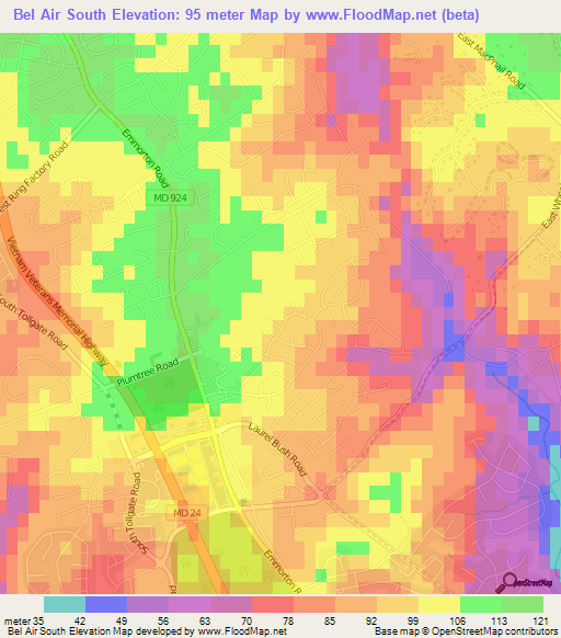 Bel Air South,US Elevation Map