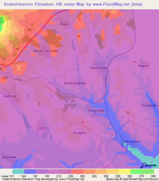Vodenicharovo,Bulgaria Elevation Map