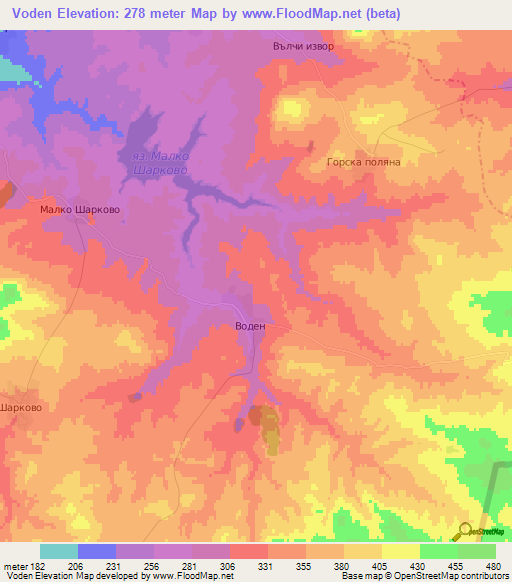 Voden,Bulgaria Elevation Map