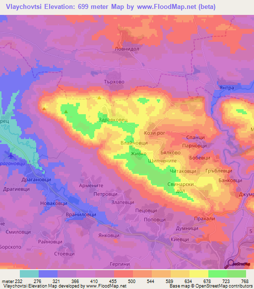 Vlaychovtsi,Bulgaria Elevation Map