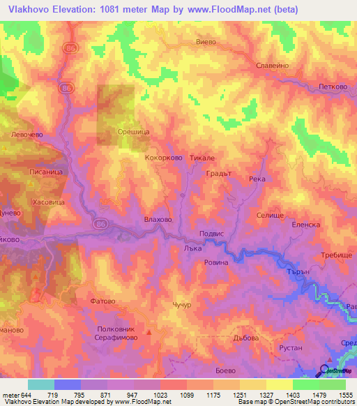 Vlakhovo,Bulgaria Elevation Map