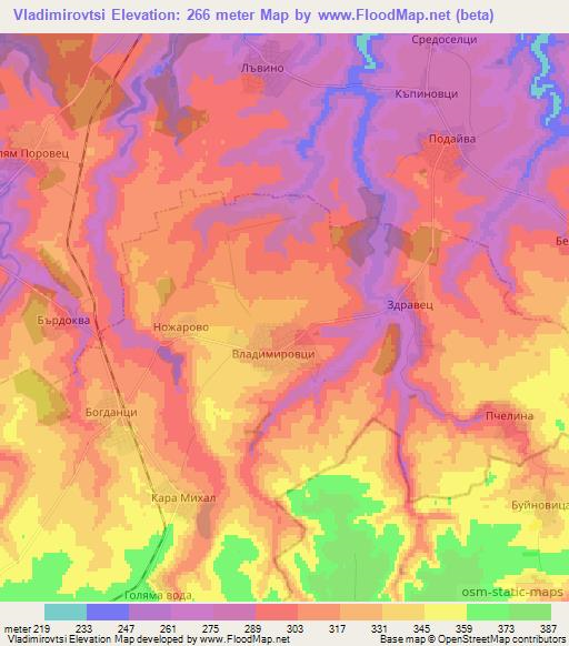 Vladimirovtsi,Bulgaria Elevation Map