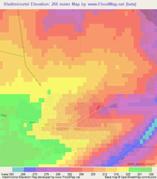 Vladimirovtsi,Bulgaria Elevation Map
