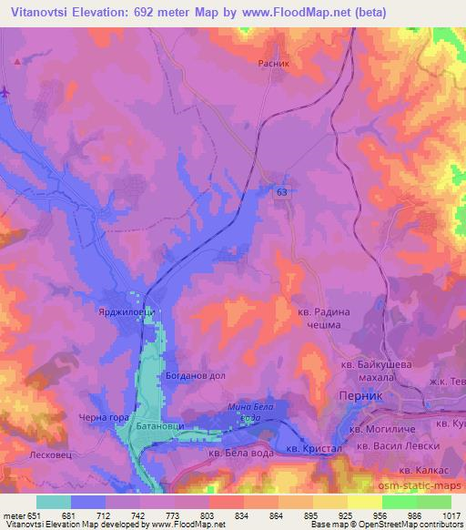 Vitanovtsi,Bulgaria Elevation Map