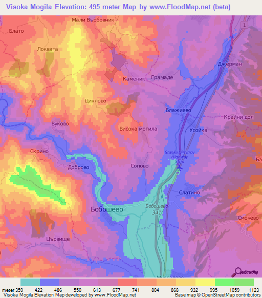 Visoka Mogila,Bulgaria Elevation Map