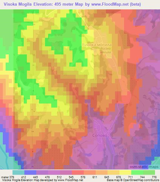 Visoka Mogila,Bulgaria Elevation Map