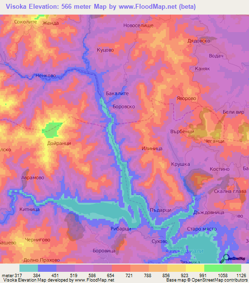 Visoka,Bulgaria Elevation Map