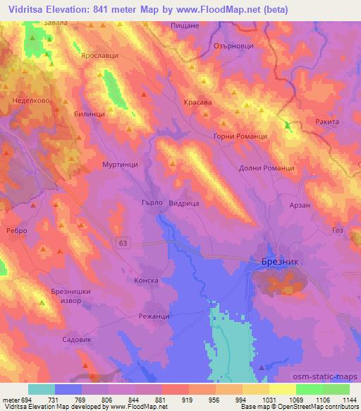 Vidritsa,Bulgaria Elevation Map