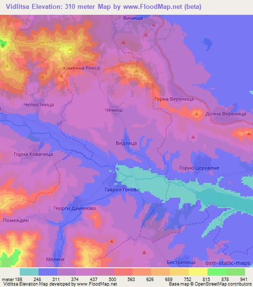 Vidlitsa,Bulgaria Elevation Map