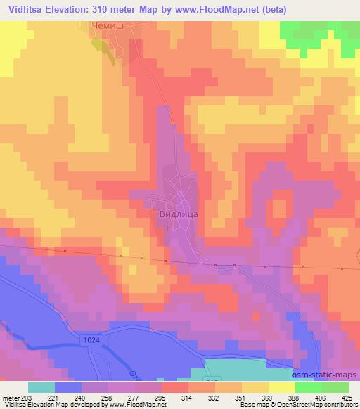 Vidlitsa,Bulgaria Elevation Map