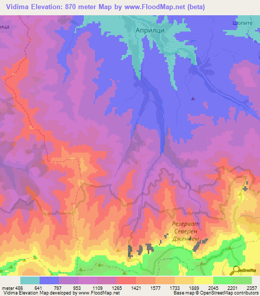 Vidima,Bulgaria Elevation Map