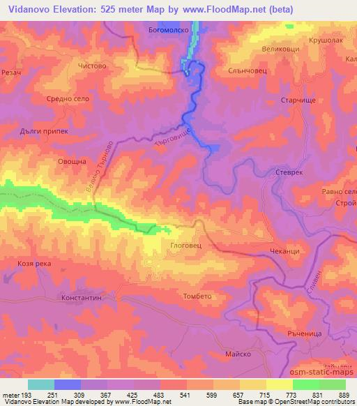 Vidanovo,Bulgaria Elevation Map
