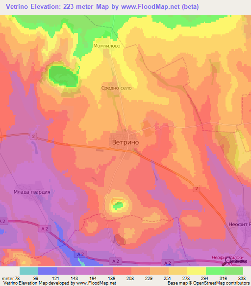 Vetrino,Bulgaria Elevation Map