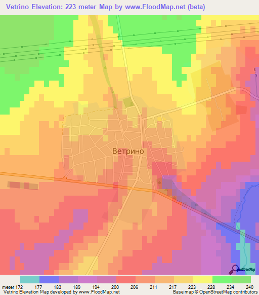 Vetrino,Bulgaria Elevation Map