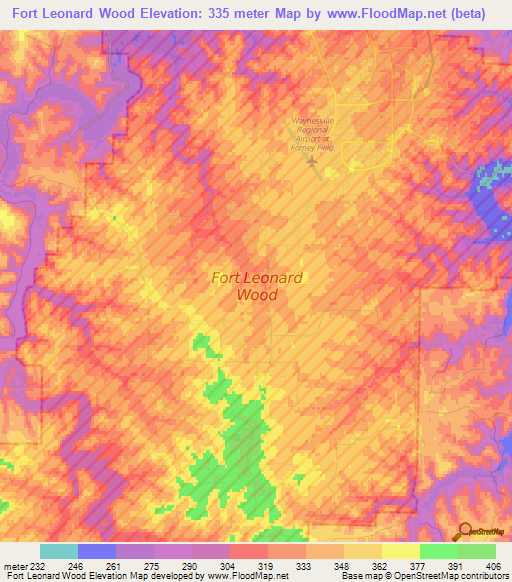 Elevation of Fort Leonard Wood,US Elevation Map, Topography, Contour