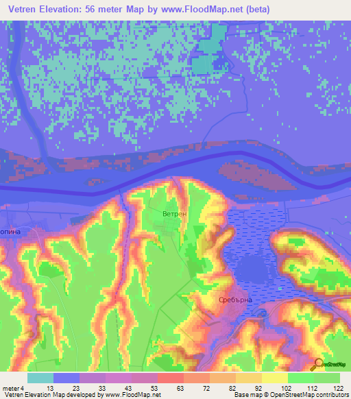 Vetren,Bulgaria Elevation Map