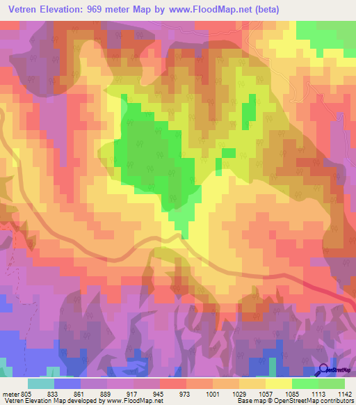 Vetren,Bulgaria Elevation Map