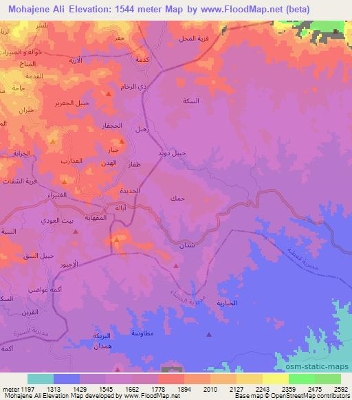 Mohajene Ali,Yemen Elevation Map