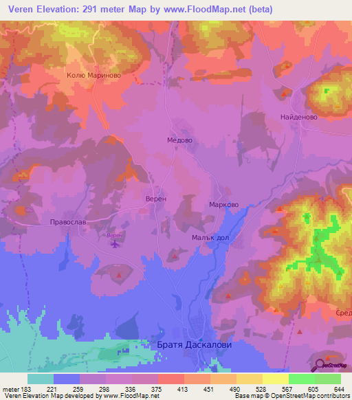 Veren,Bulgaria Elevation Map