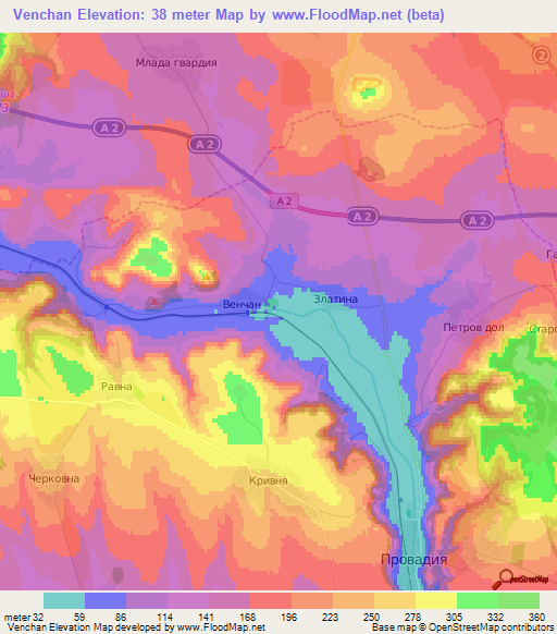 Venchan,Bulgaria Elevation Map