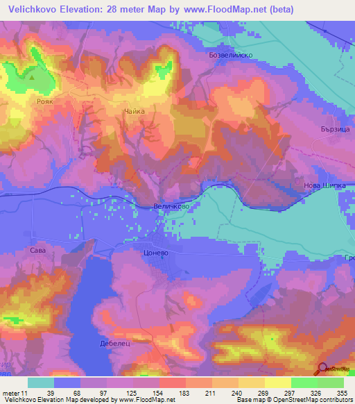 Velichkovo,Bulgaria Elevation Map
