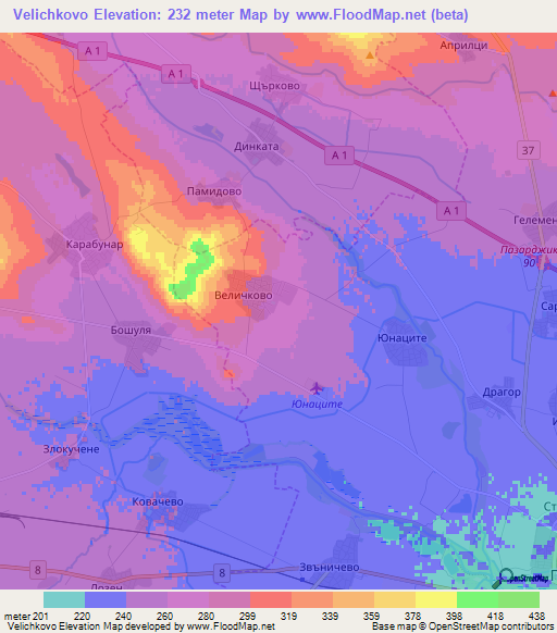 Velichkovo,Bulgaria Elevation Map