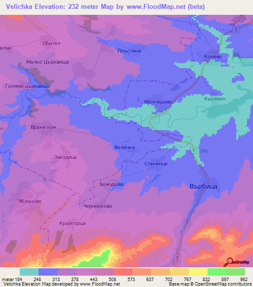Velichka,Bulgaria Elevation Map
