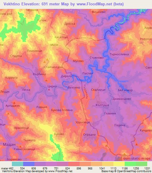 Vekhtino,Bulgaria Elevation Map