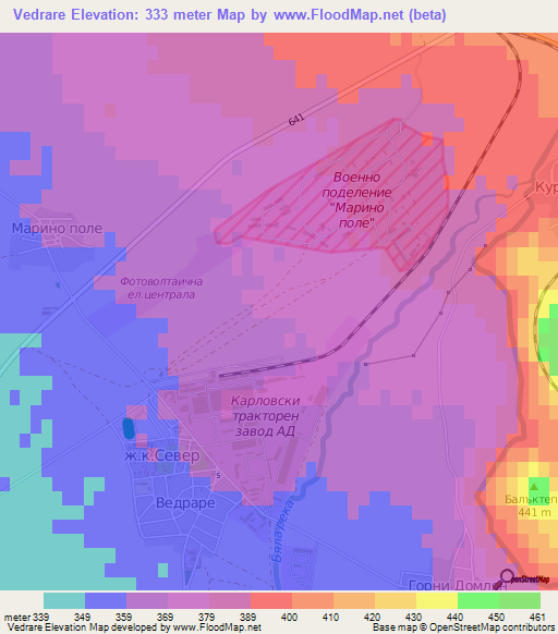Vedrare,Bulgaria Elevation Map