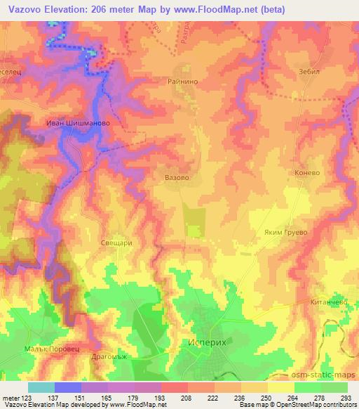 Vazovo,Bulgaria Elevation Map