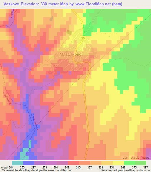 Vaskovo,Bulgaria Elevation Map