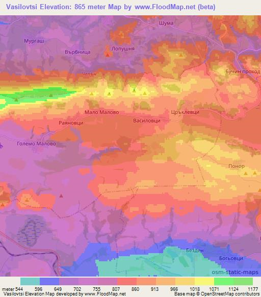 Vasilovtsi,Bulgaria Elevation Map