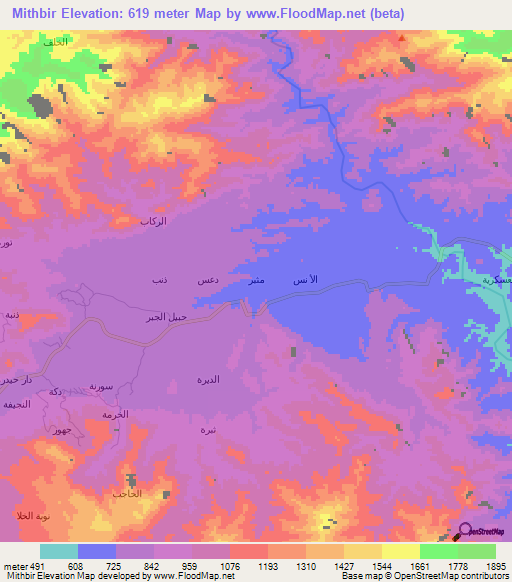 Mithbir,Yemen Elevation Map