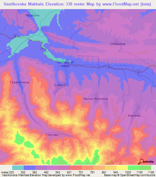 Vasilkovska Makhala,Bulgaria Elevation Map