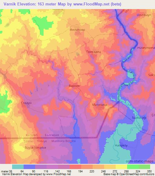 Varnik,Bulgaria Elevation Map