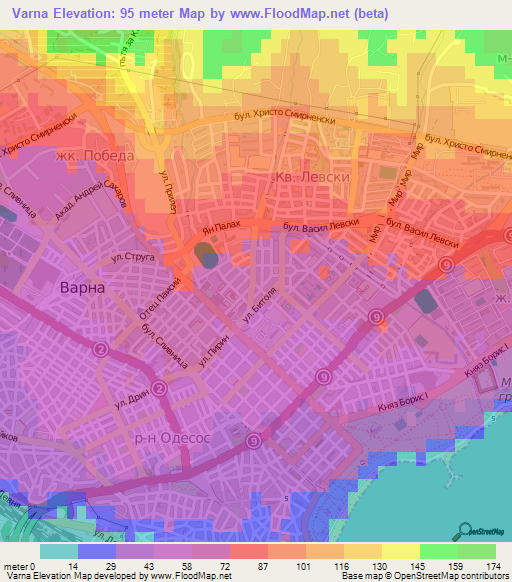 Varna,Bulgaria Elevation Map