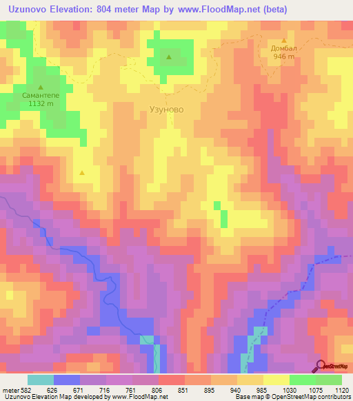 Uzunovo,Bulgaria Elevation Map