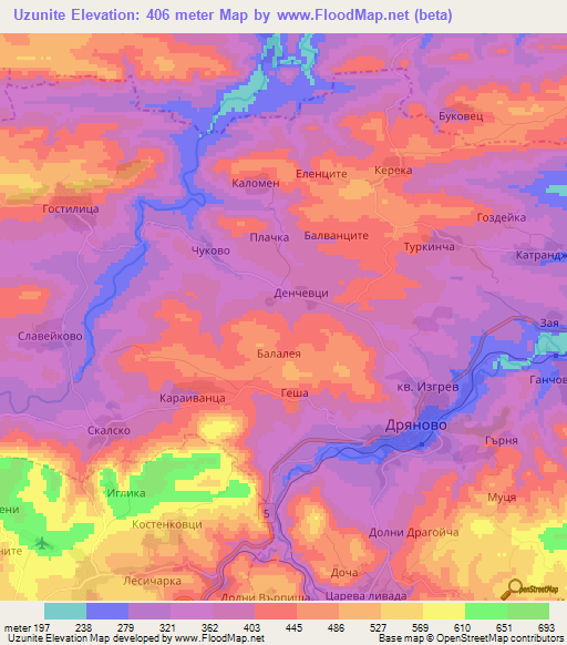 Uzunite,Bulgaria Elevation Map