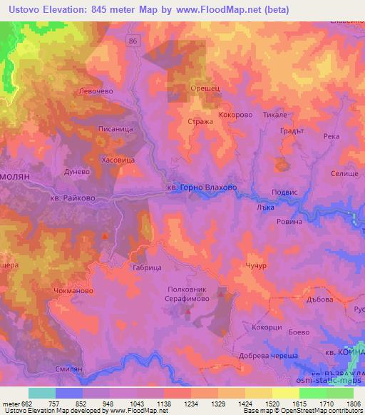 Ustovo,Bulgaria Elevation Map