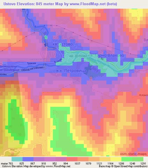 Ustovo,Bulgaria Elevation Map