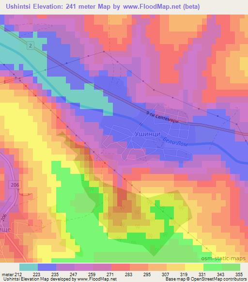 Ushintsi,Bulgaria Elevation Map