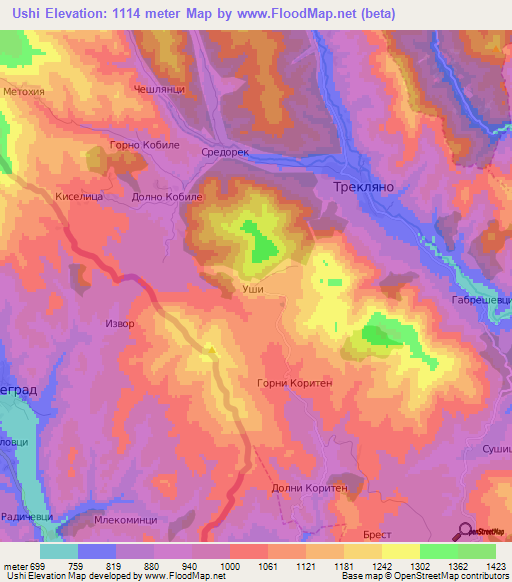 Ushi,Bulgaria Elevation Map