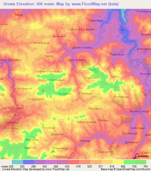 Urvata,Bulgaria Elevation Map