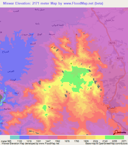 Miswar,Yemen Elevation Map