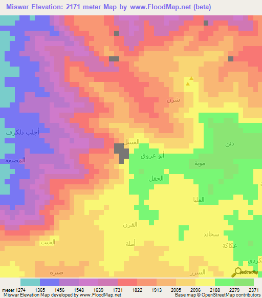 Miswar,Yemen Elevation Map